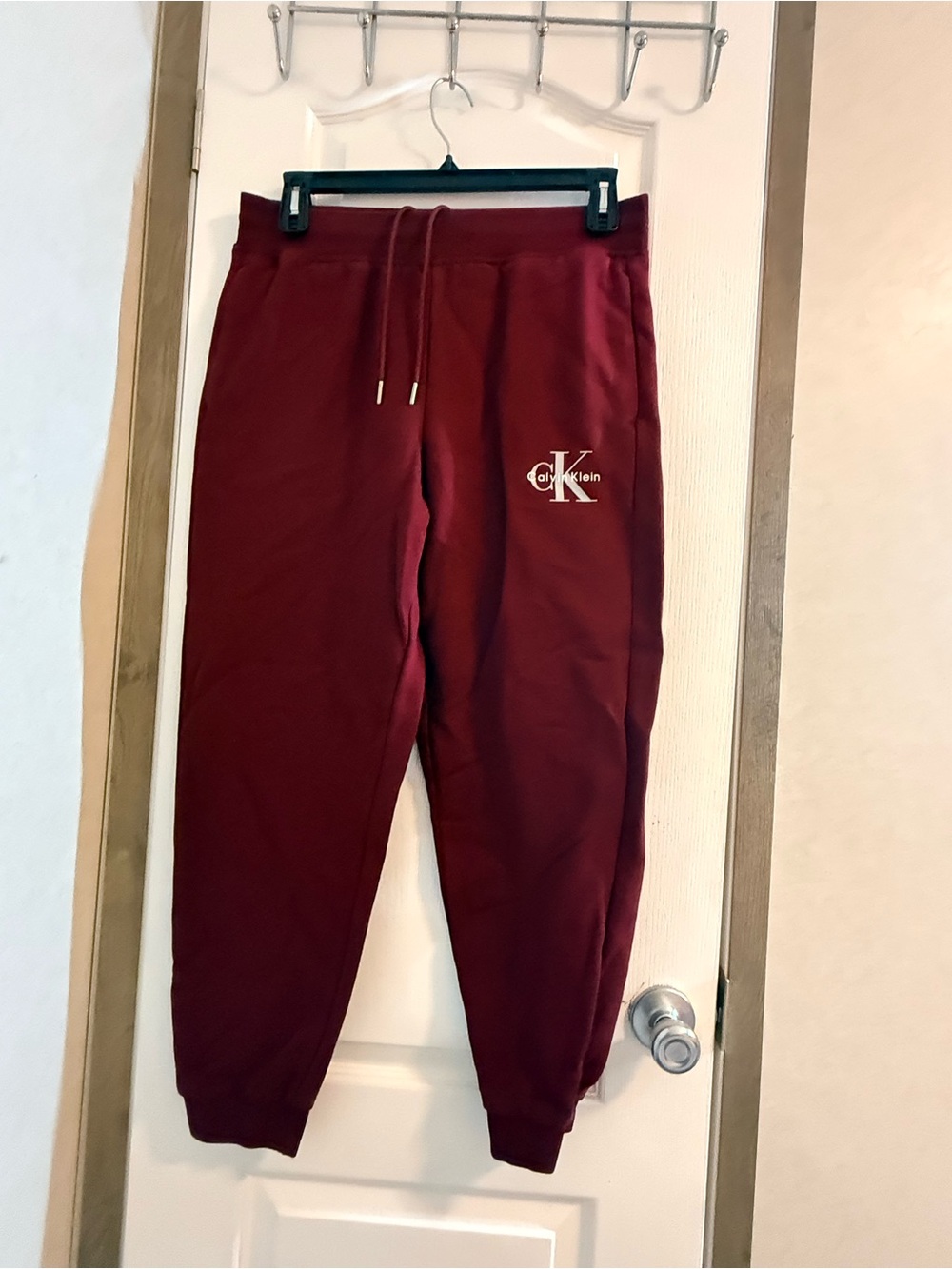 Calvin Klein Mens Burgundy Jogger Pants with CK Logo